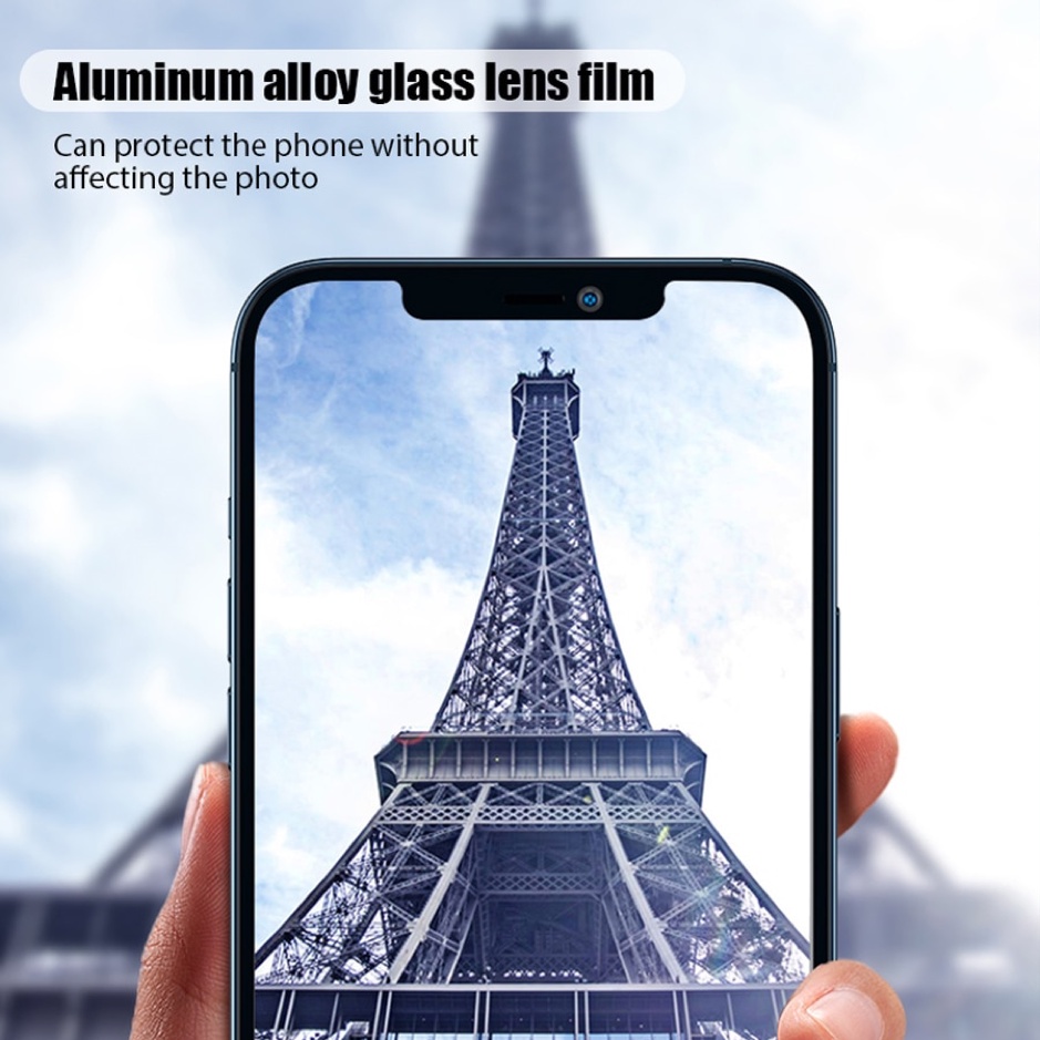 Tempered Glass Pelindung Lensa Kamera iPhone 13/13 Pro Max 12/12 Pro Max mini 11/11 Pro Max METAL RING Glass Full Cover Camera Lens Protectors for iPhone