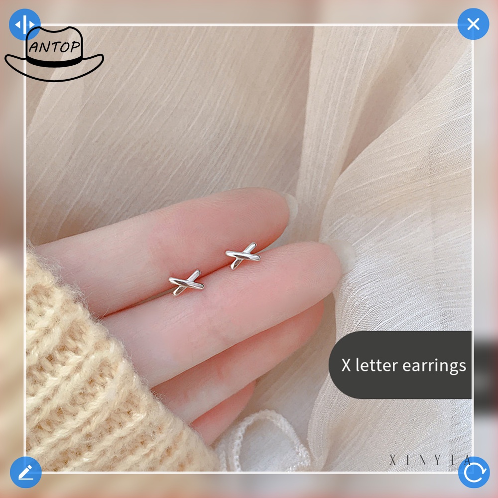 18K Emas anting korea Anting Tusuk untuk Wanita Aksesoris Fashion ANTOP