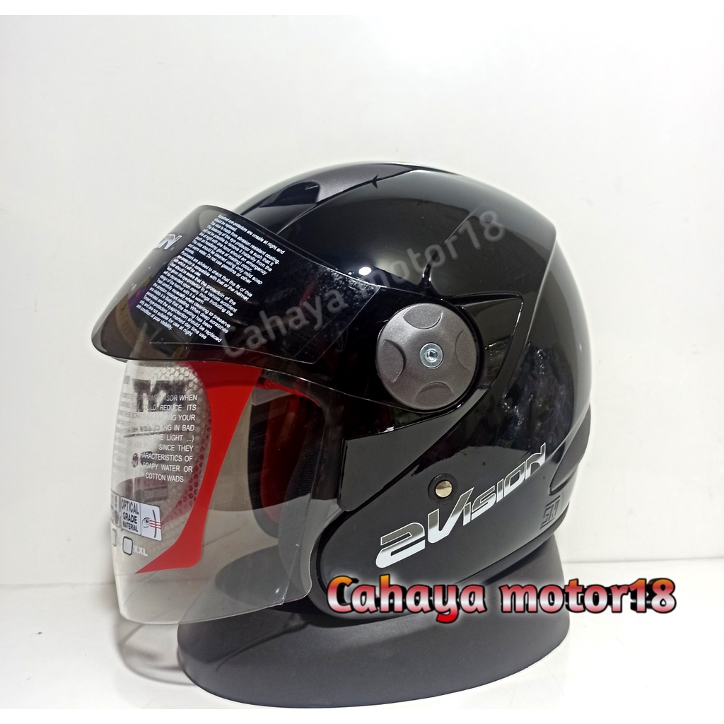HELM KYT 2 VISION SOLID BLACK|HITAM HALF FACE DOUBLE VISOR