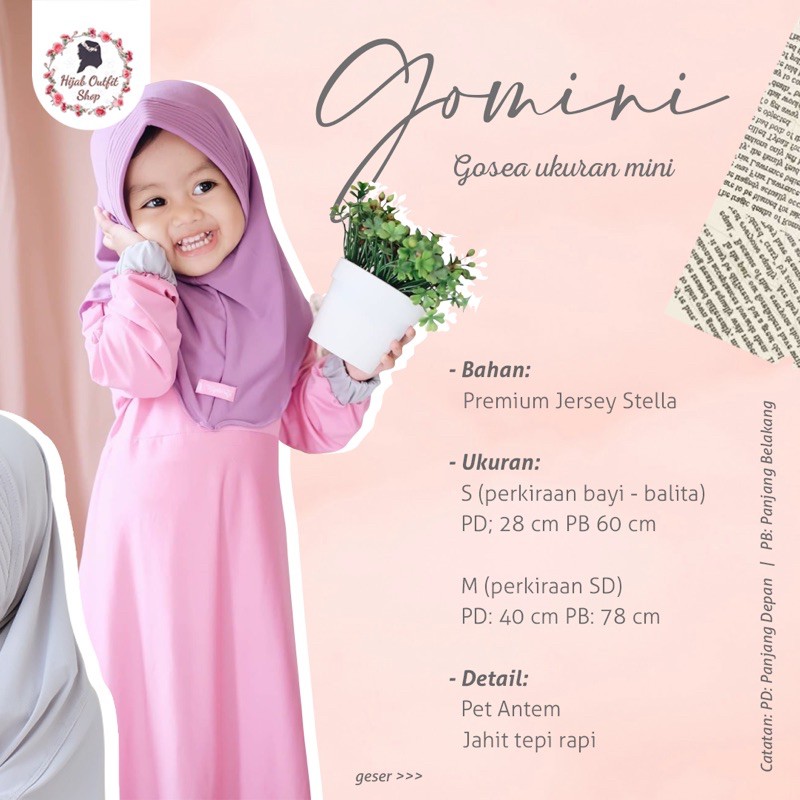 GOSEA - GOMINI (gosea mini) warna 1 - bergo jersey stella bergo daily dewasa dan anak