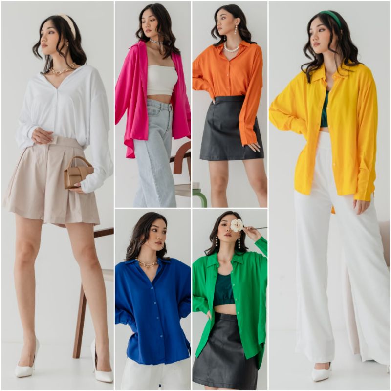 ⚡️CLEARANCE SALE ♡ PREMIUM ♡ ORIGINAL ! CONNIE OVERSIZE BIG SIZE LONG SLEEVE PLAIN BUTTON ASYMMETRIC SHIRT / ATASAN KEMEJA LENGAN PANJANG POLOS JUMBO ADEM ( BUSUI FRIENDLY )