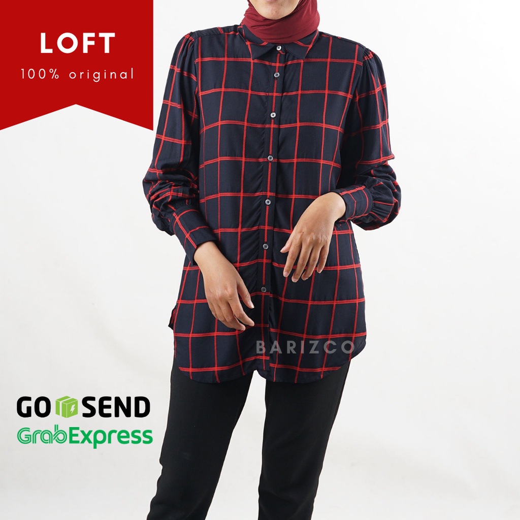 Kemeja Panjang Wanita Branded LF B01/ Kemeja lengan panjang Wanita Motif Kotak / Kemeja Rayon Kotak 
