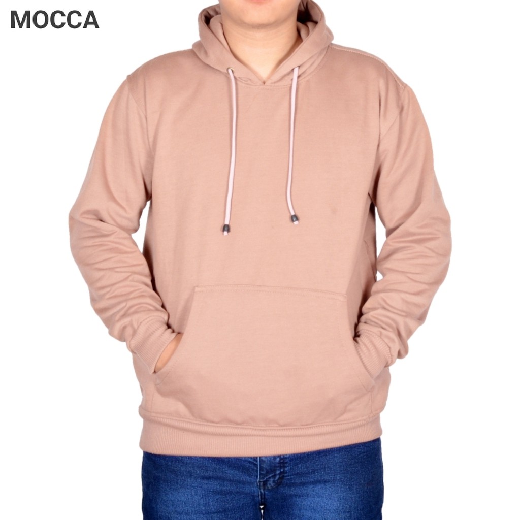 jaket polos jumper hoodie M,L,XL,XXL hitam pria wanita wame store-MOCCA