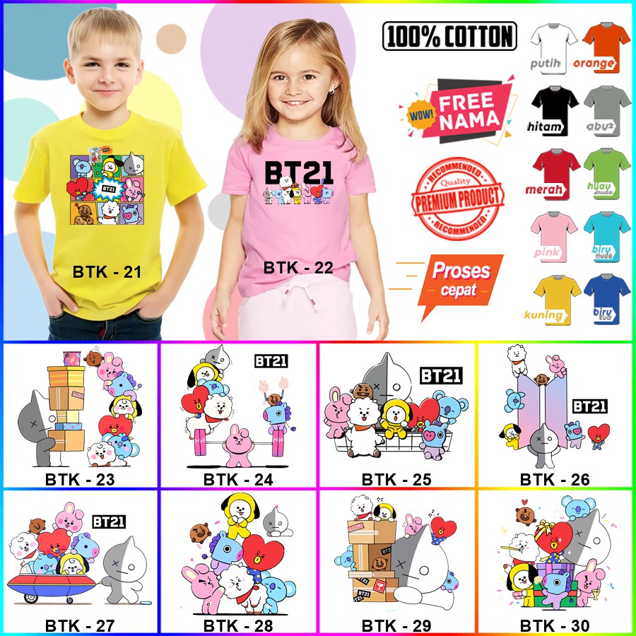 Baju Kaos ANAK DAN DEWASA KEKINIAN KARAKTER bt21 bt 21 COUPLE (FREE NAMA)