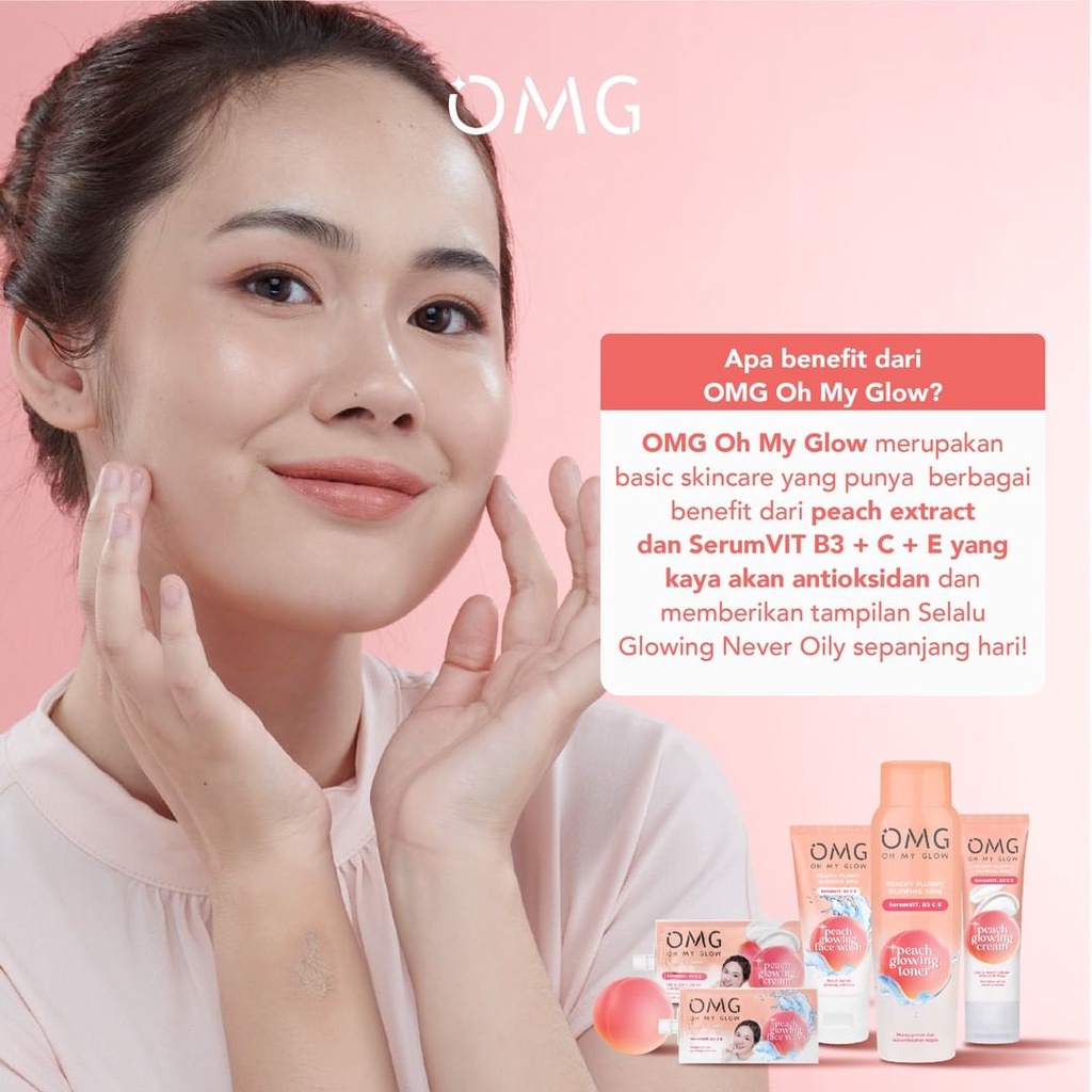 READY OMG Peach Glowing Series | Peachy Plumpy Glowing Skin | Cream | Face Wash | Toner | Krim Wajah | Sabun Cuci Muka