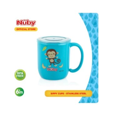 Nuby Stainless Mug With Lid Monkey Gelas Minum Anak