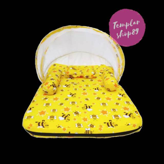 Kasur bayi set kelambu bantal guling model lipat lebah kuning PREMIUM