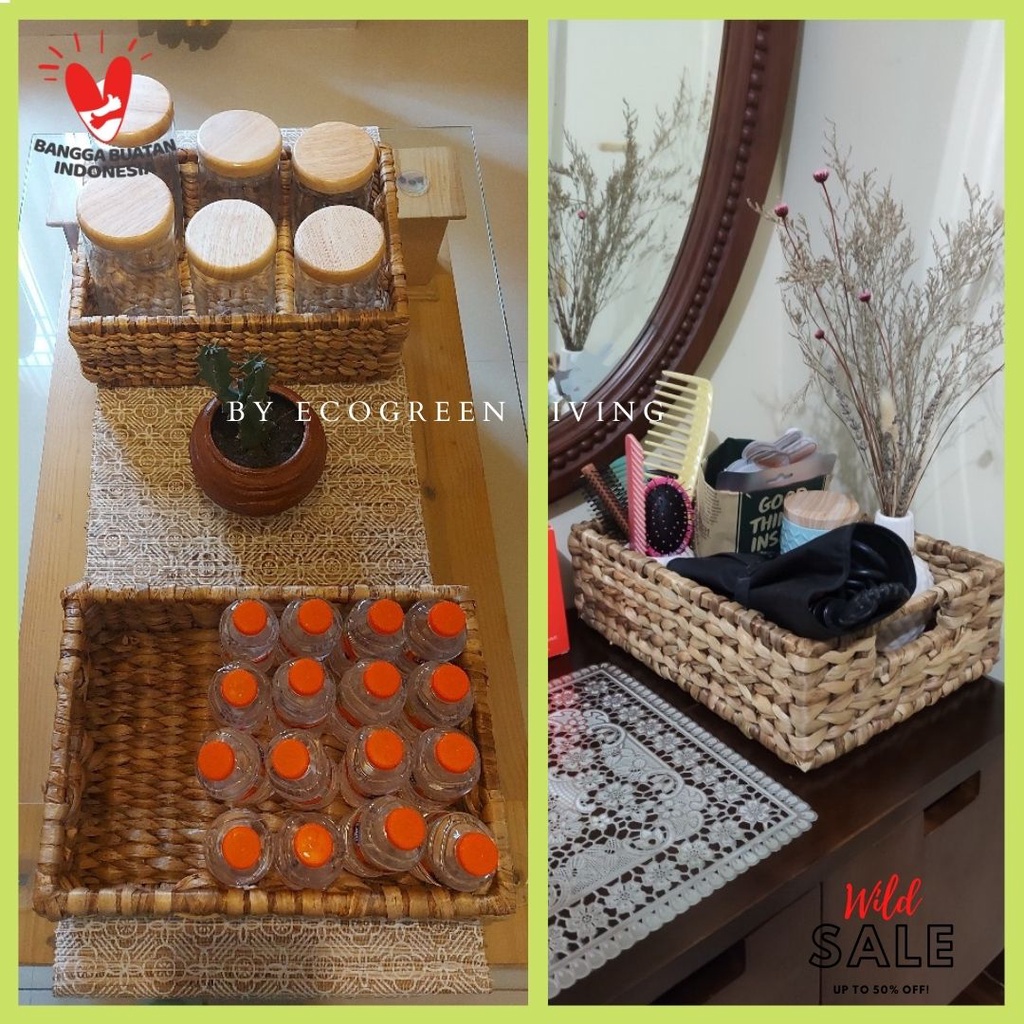 Tray Kayu / Nampan / Baki / Wadah Saji / Hampers / Kotak penyimpanan Anyaman enceng gondok