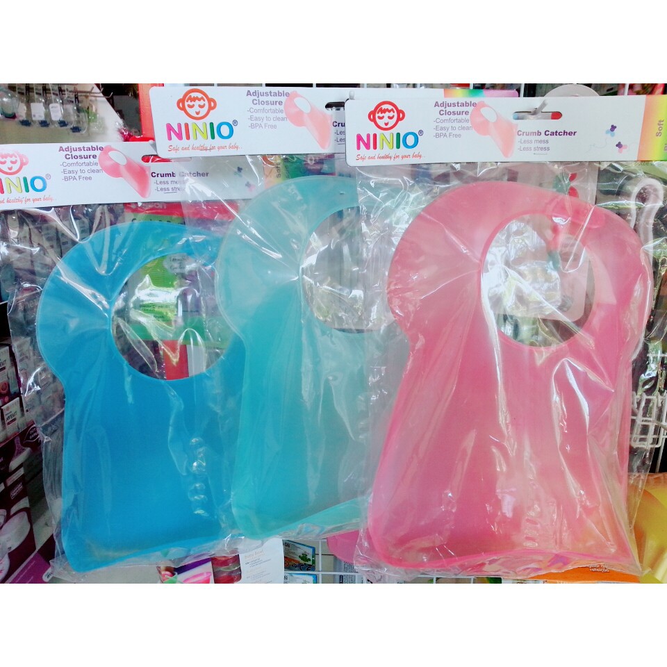 NINIO Tadah Celemek Slabber Makan Silikon Soft Plastic Bib F-378