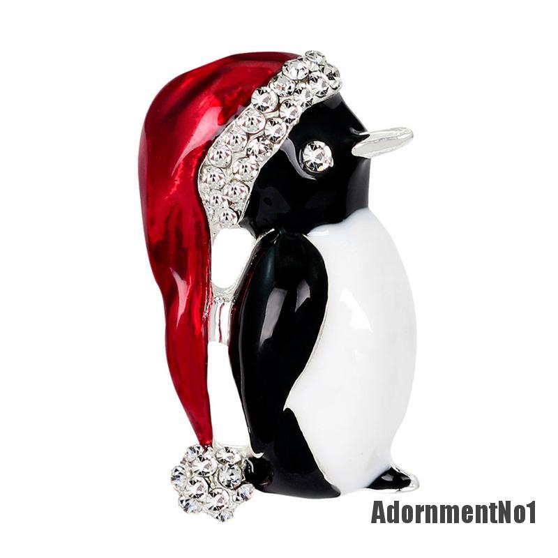 (Adornmentno1) 1pc Bros Pin Bentuk Penguin Aksen Berlian Imitasi Untuk Wanita / Pesta Natal