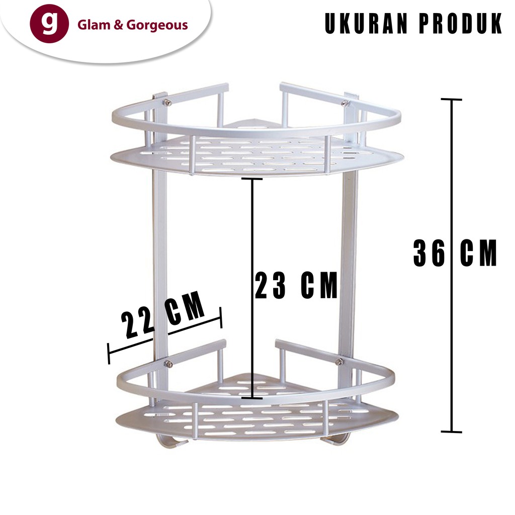 Rak Mandi Alumunium Dinding Sudut 2 Susun AD