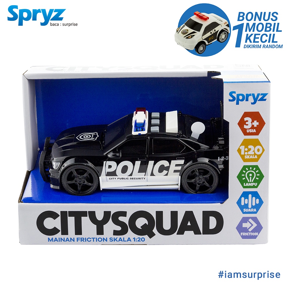 Spryz Citysquad Mainan Mobil Polisi 1:20 dengan Mesin Friction, Lampu &amp; Suara