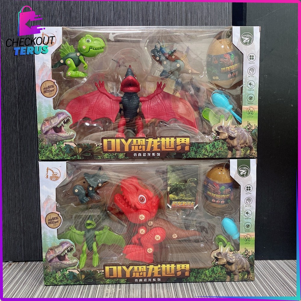 CT M141 Mainan Anak Dinosaurus Set Mainan Bongkar Pasang DIY Mainan Telur Kejutan Dino Trex Anak