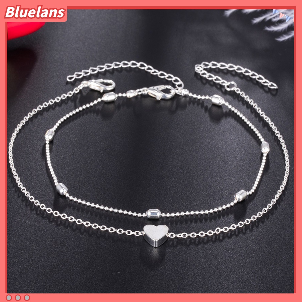 Bluelans Double Layer Love Heart Charm Anklet Women Sandal Barefoot Ankle Bracelet Gift