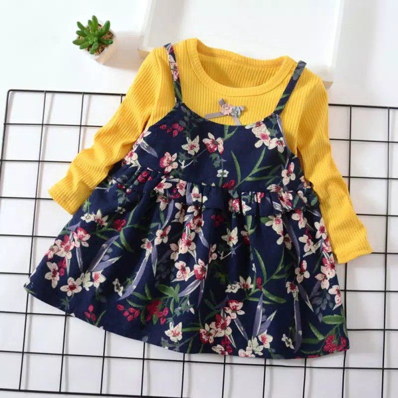 SALE DR11-Dress Anak Bamboo Leaf Flower Panjang