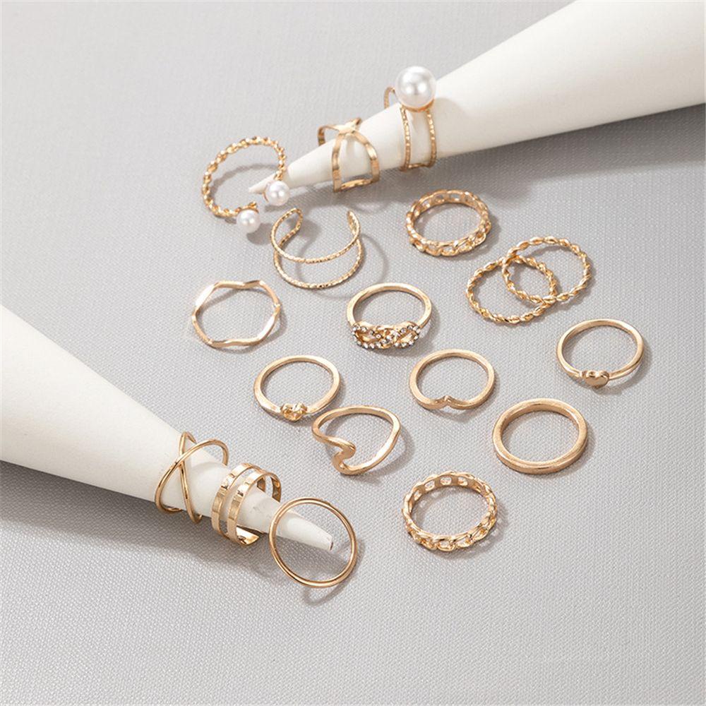 Solighter 18pcs/Set Cincin Set Perhiasan Aksesoris Mutiara Hollow Bohemian