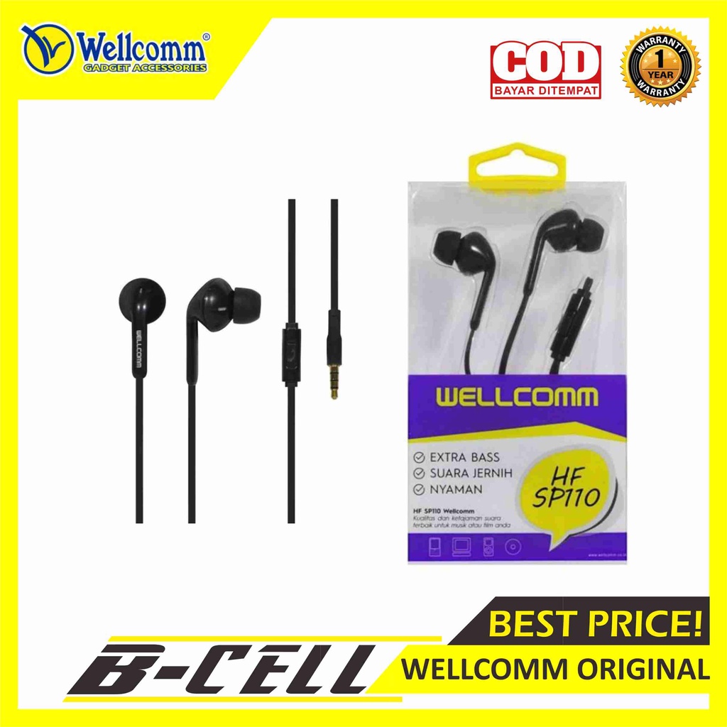 Headset Earphone Handsfree Wellcomm SP110 Extra Bass Murah