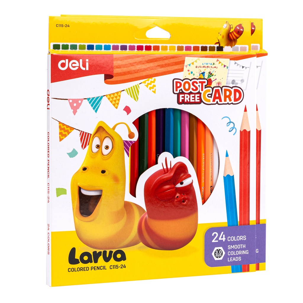 Deli Larva School Color Pencil / Pensil Warna 12/24 Warna Mudah Diraut Warna Cerah dan Tebal EC115-24 Warna