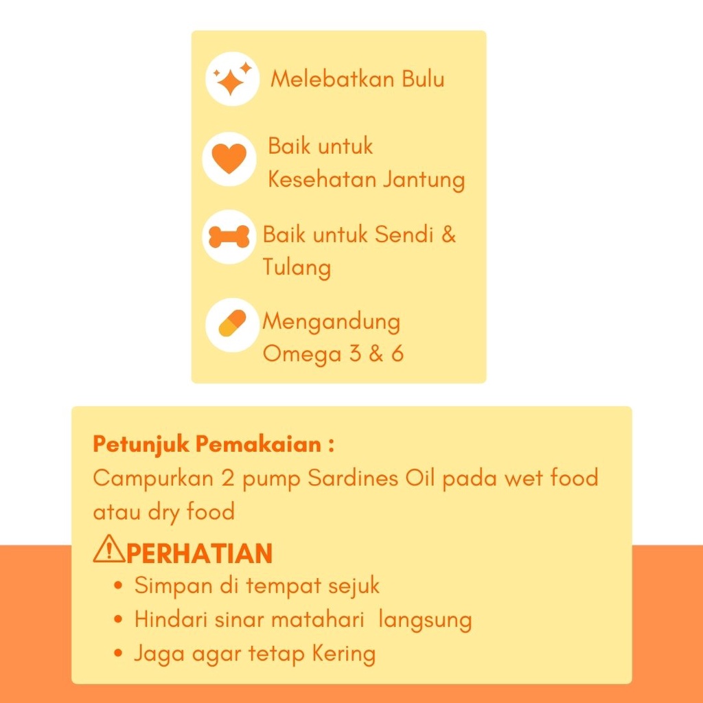 Minyak Ikan Sarden Oil Vitamin Bulu Rontok Kulit Imun Nafsu Makan Kucing &amp; Anjing 70ml