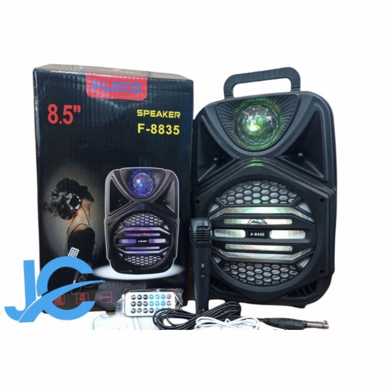 Speaker Bluetooth Karaoke Fleco F-8835 LED 8,5 Inch Gratis Microphone