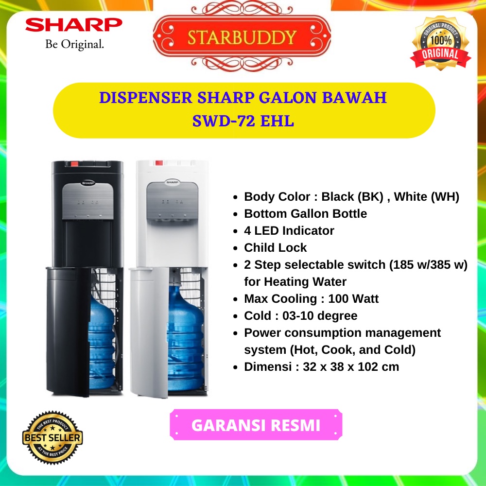 DISPENSER SHARP SWD72EHL GALON BAWAH, LOW WATT JABODETABEK