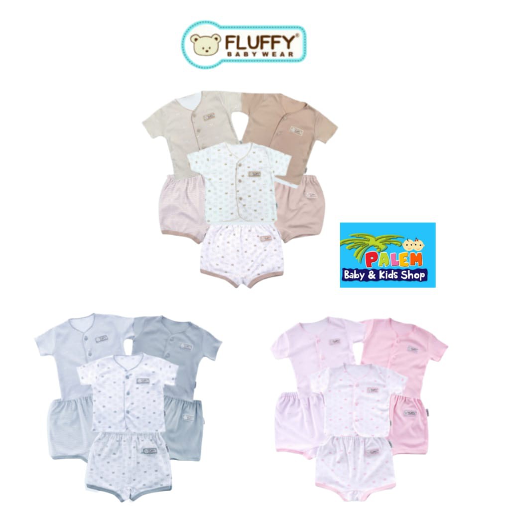 fluffy setelan baju pendek celana pendek(isi 3stel) newborn,s m l