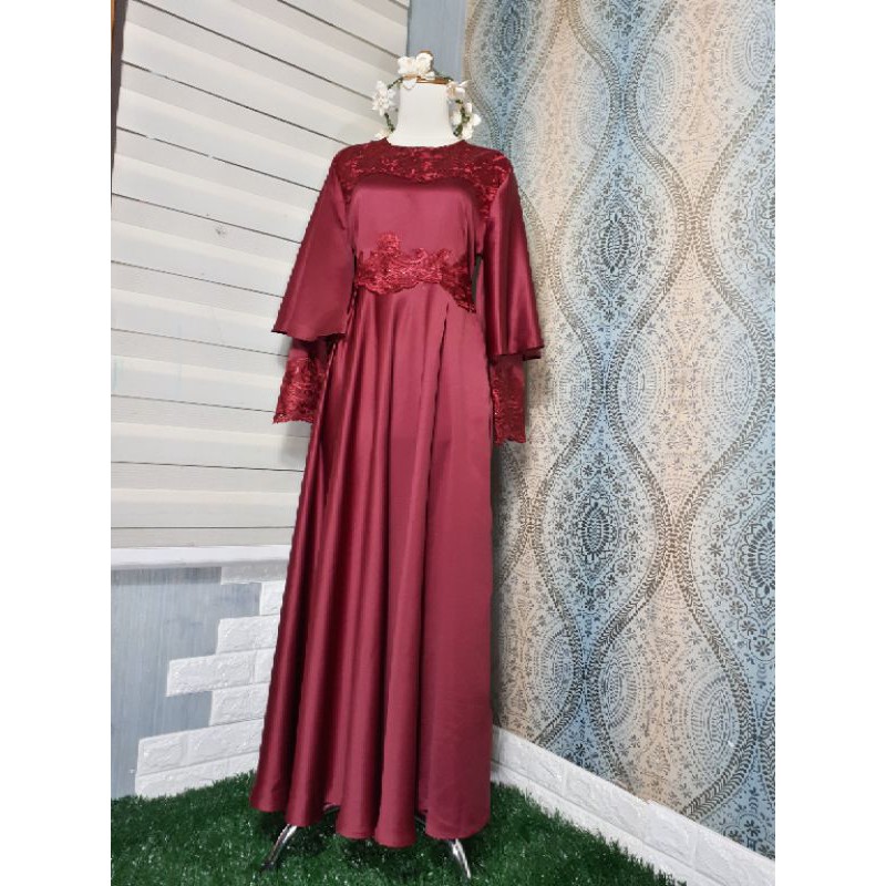 GOWN MUSLIMAH GAUN BRUKAT MODERN BRIDESMAID GAUN TUNANGAN WEDDING SERIMBITAN GAMIS PESTA MUSLIMAH