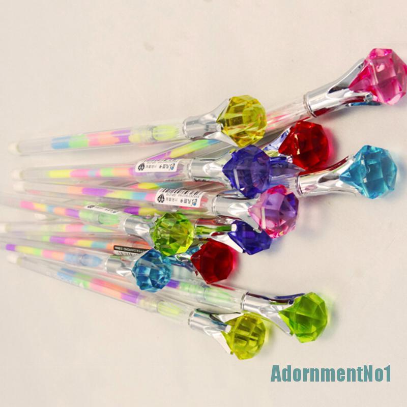 (AdornmentNo1) 2pcs / Set Pulpen Gel 6 in 1 Aksen Berlian Imitasi Untuk Pelajar