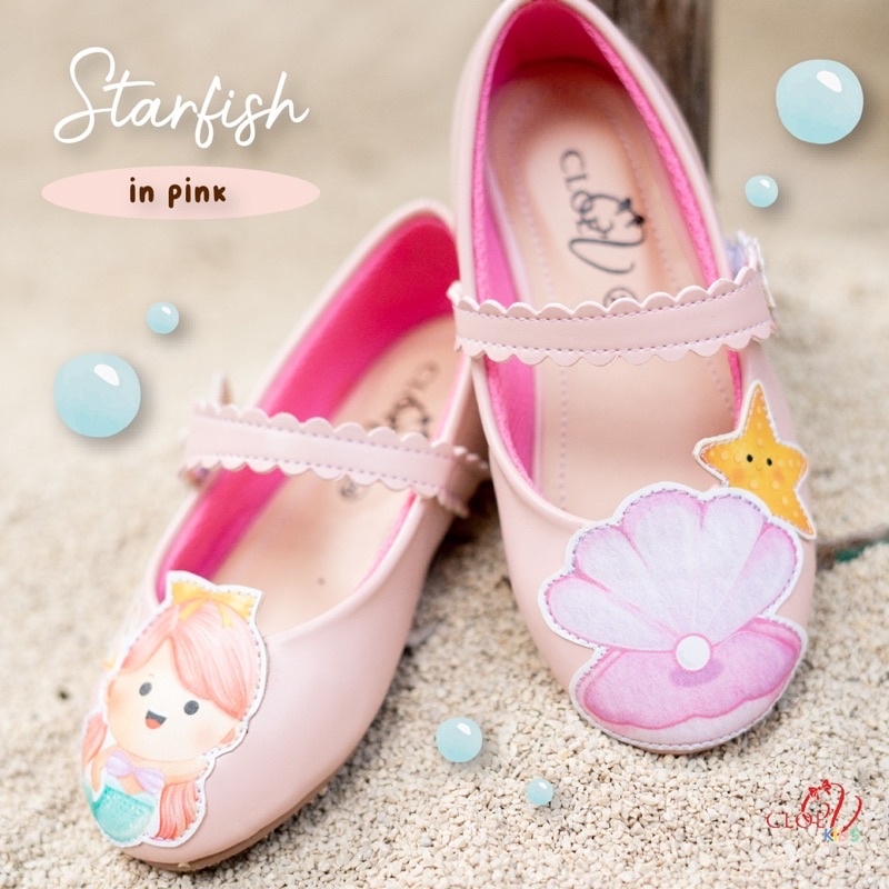 CLOEVKIDS - READY STOCK Starfish Size 22-35 Flatshoes Sepatu Casual Ballet Anak Perempuan Pastel Ballerina Korean Style Lucu - Mermaid Series