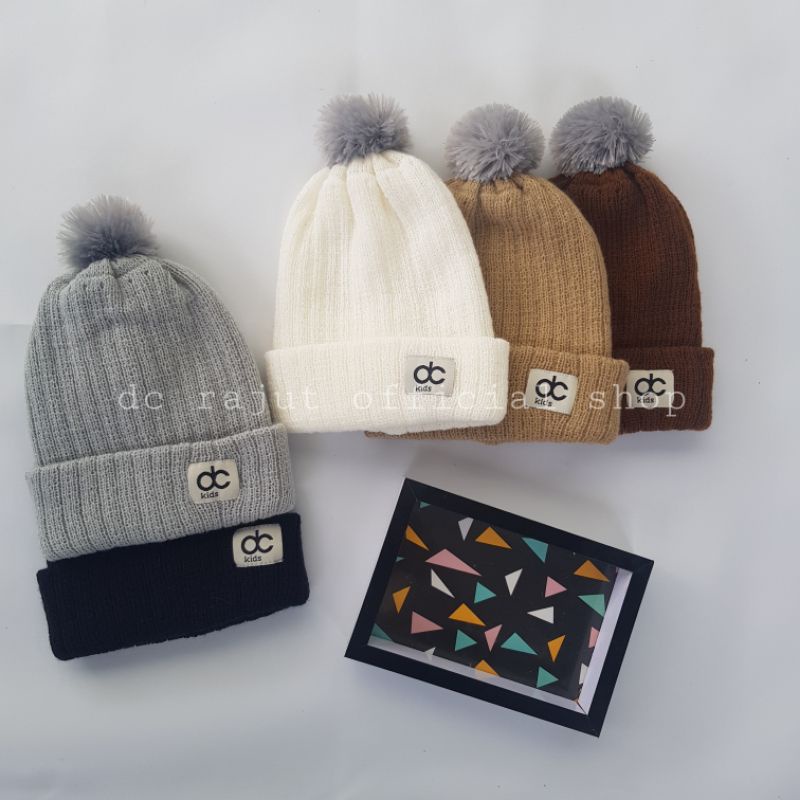 (0-6tahun) kupluk topi bayi anak lipat pompom