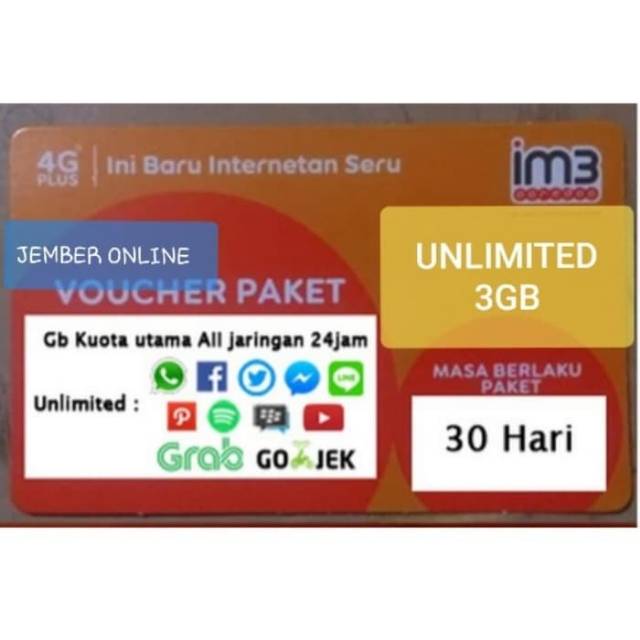 Indosat Isat Ooredoo Unlimited 3 GB ( 3Gb 30 Hari ) UNLI 3 UNL Youtube
