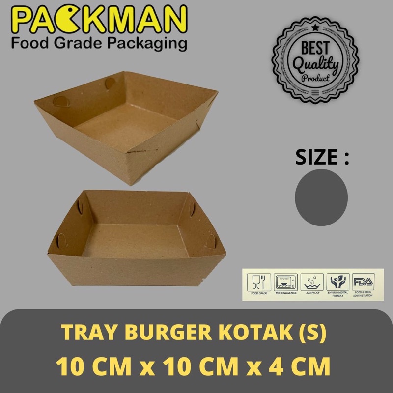 

PAPER TRAY BURGER / ALAS MAKANAN BURGER / TRAY DIMSUM DONUT 10x10x4 LAMINASI PE