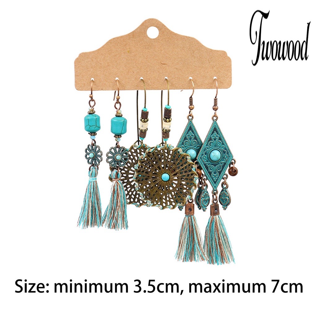 3 Pasang / Set Anting Rumbai Menjuntai Bahan Alloy Gaya Bohemian Untuk Wanita