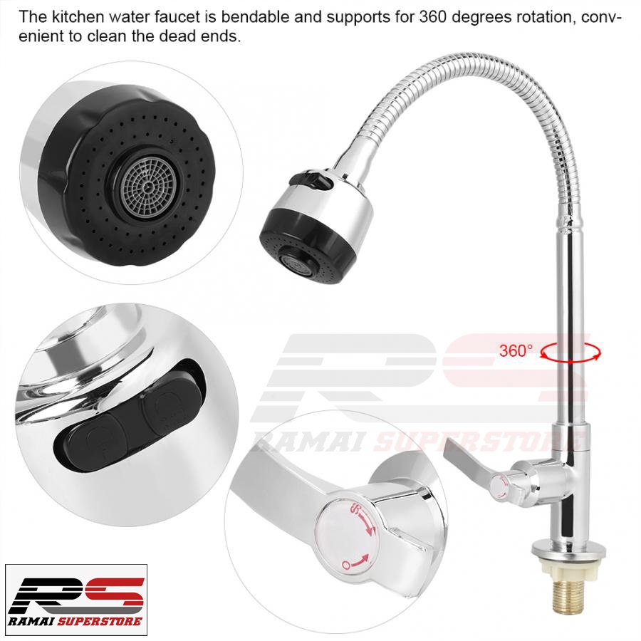 Keran Angsa Fleksibel Kepala Besar Kran Cuci Piring Sink Stainless