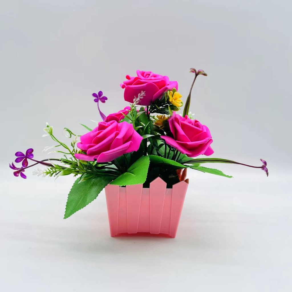 AND / COD / Pot Tanaman Bunga Mawar Hias Plastik Dekorasi Rumah Murah Bunga Hias Mini Artificial Flowers PBP105