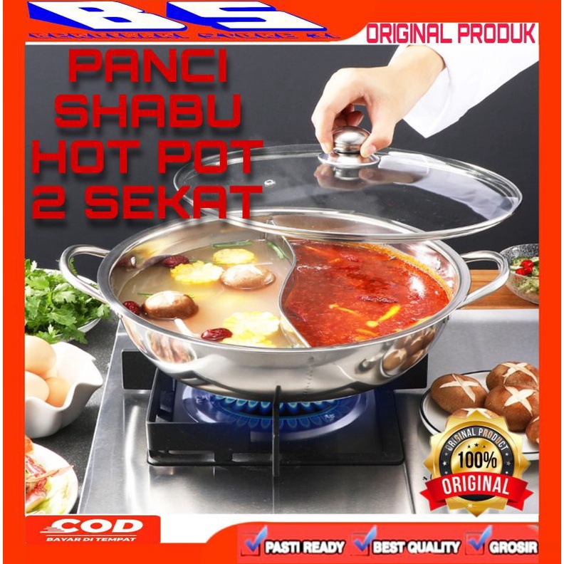 [BS] PANCI SHABU HOT POT 2 SEKAT TUTUP KACA STEAMBOAT 28CM 28 CM SUKI