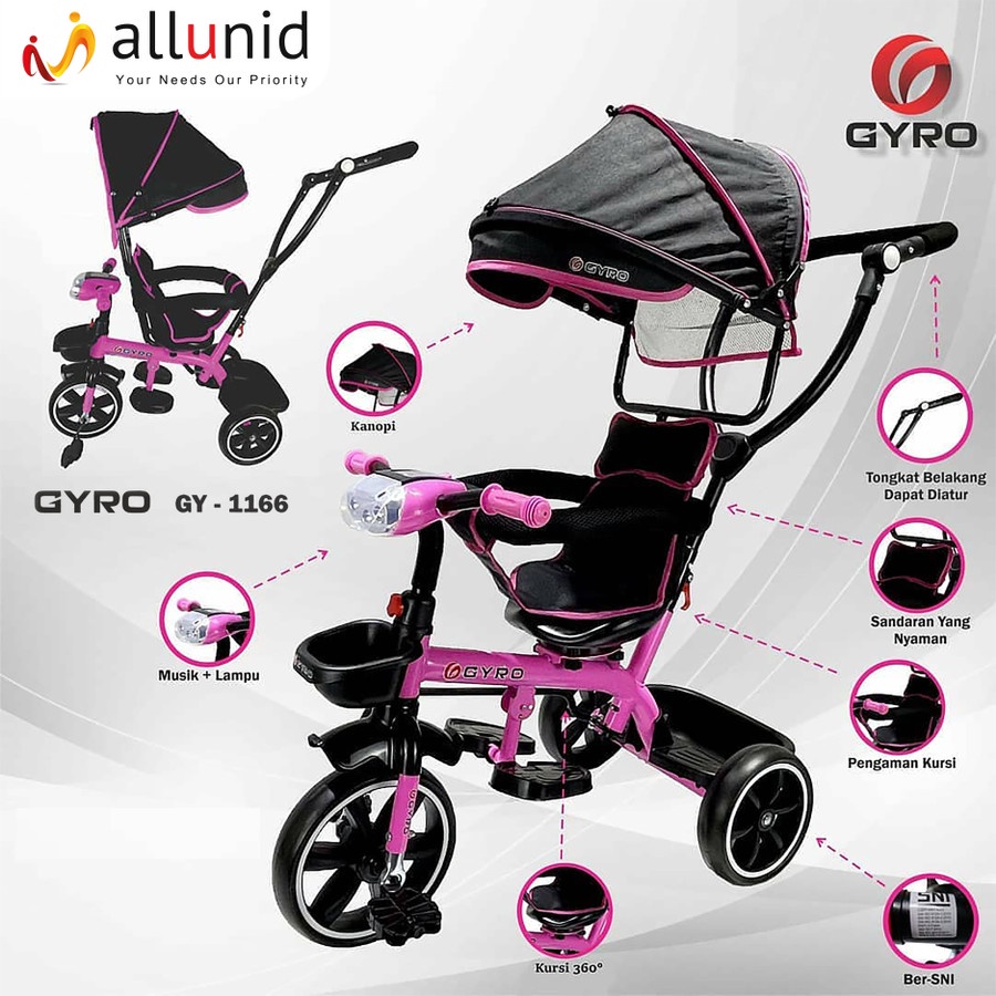 Sepeda Anak Roda Tiga Stroler Anak GYRO 1166 ST GY1166 Stroller Dapat Di Putar Garansi SNI-2