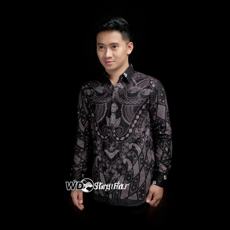 KEMEJA BATIK PRIA LENGAN PANJANG MOTIF G KECIL ABU