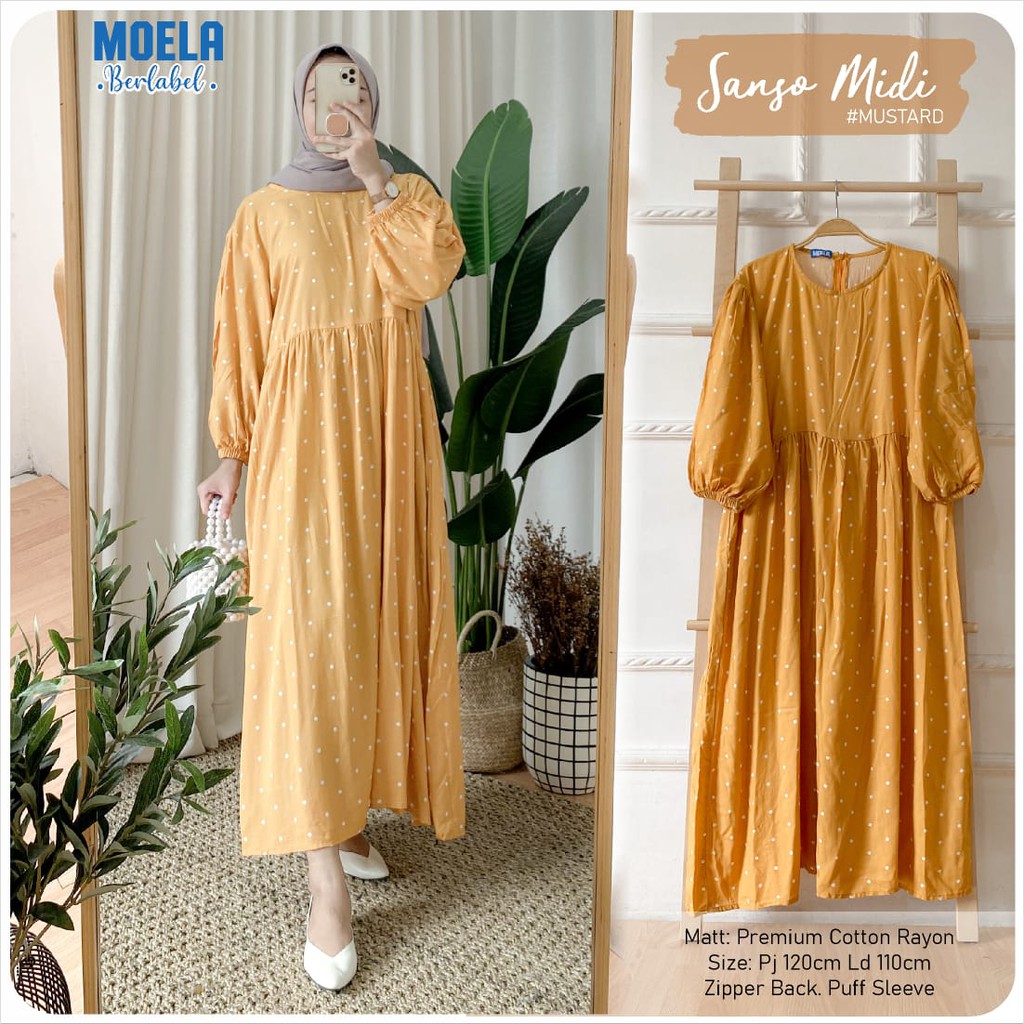 DRESS midi by moela LD 110cm  SANSO premium cotton rayon LOLIA GAMIS muslim dewasa KORA GICI hejin