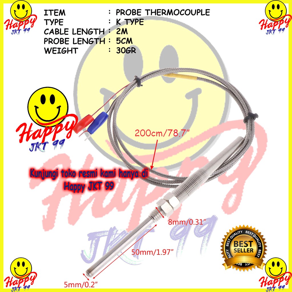 [ HAPPY JKT 99 ] KABEL K TYPE THERMOCOUPLE TEMPERATURE SENSOR STAINLESS PROBE 5CM