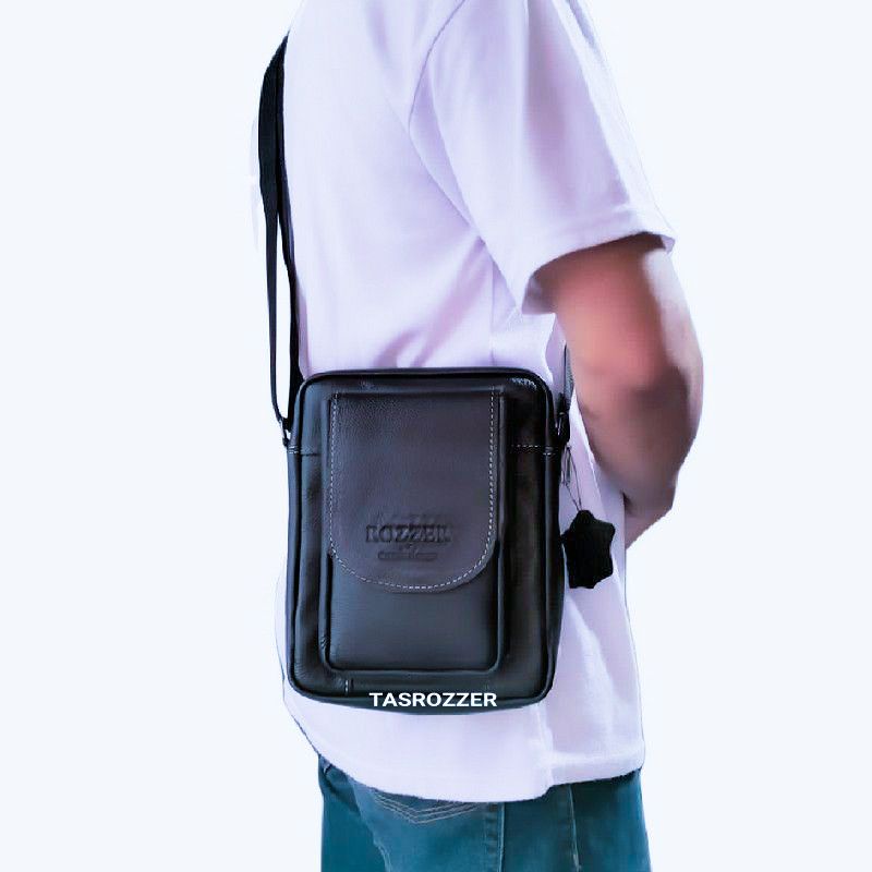 Tas hp 7 inch pria kulit asli tahan api merk ROZZER