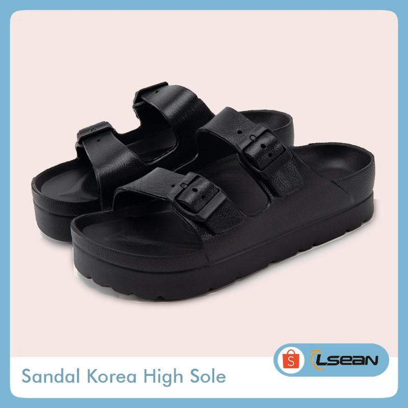 SANDAL WANITA KOREA SLIDE PLATFORM SOL TEBAL GESPER GANDA V-03