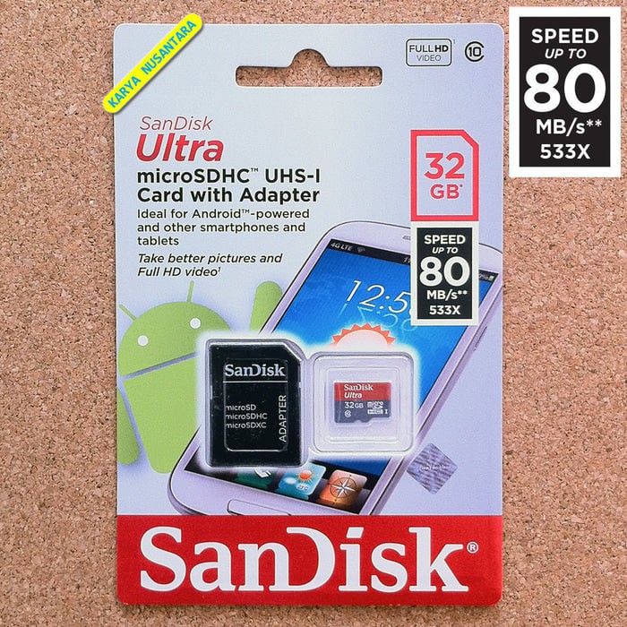 Original  SANDISK Ultra MicroSD 32GB Class 10 Tanpa Adapter MMC Sandisk 32 GB