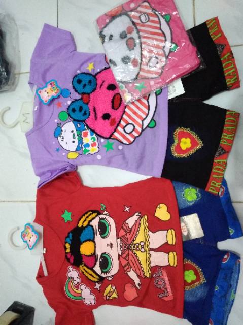 Setelan jeans kaos cewek 1-2th