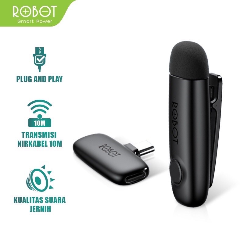 Microphone Wireless Connector Robot RS20 Black Type C Bluetooth 5.0