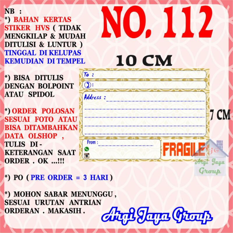 

Stiker HVS - Stiker Pengiriman - Sticker Alamat Olshop Murah Nomer 112-10x7cm