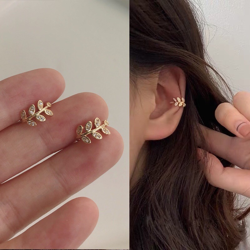 1pcs Anting Bentuk Daun Gaya Korea Untuk Wanita emas jepit earrings