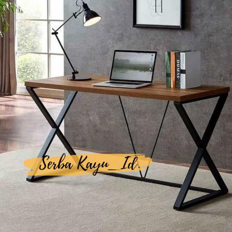 Meja Kerja Minimalis / Meja Belajar Kayu Solid Besi Hollow Bunaderwani