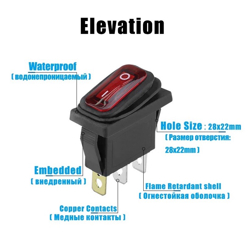 Saklar KCD3 12V 24V 220V 30A Tahan Air Rocker Switch 3 Pin SPST On Off Rocker