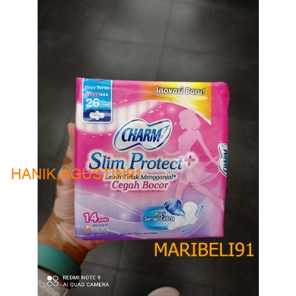 Pembalut Charm Slim Protect Wing+ 26cm Isi 14s / Pembalut Wanita Charm maribeli91